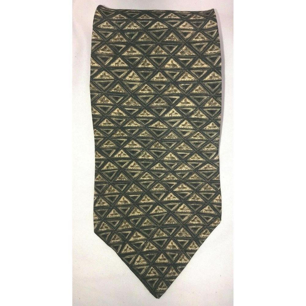 NOS Mark Alexander Brown‎ Tan Black Triangle Patterned Silk Neck Tie 56" long